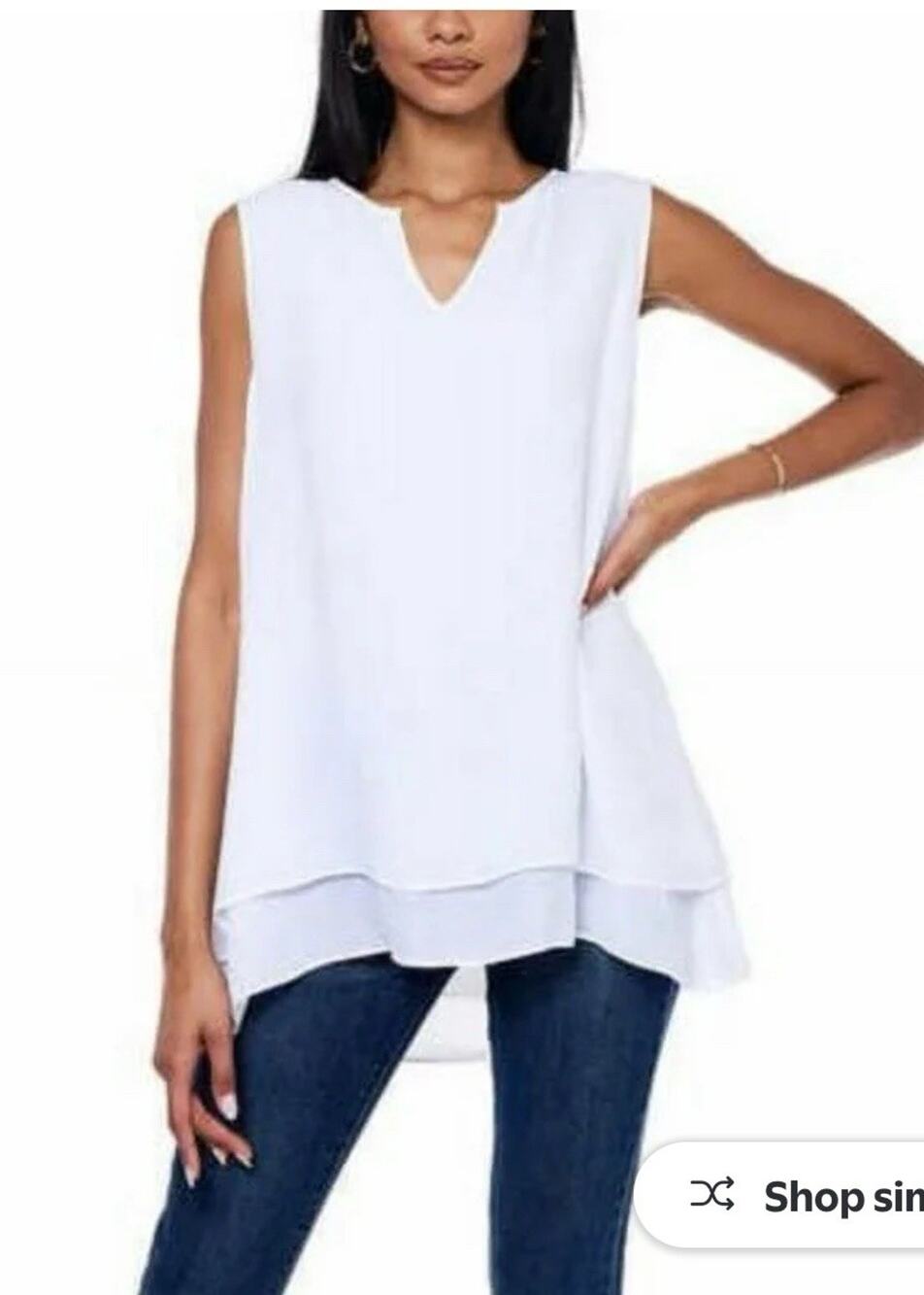 Christina B sz 2X, XXL White 2 Layer V Neck Slvls Beautiful Ethereal Tunic